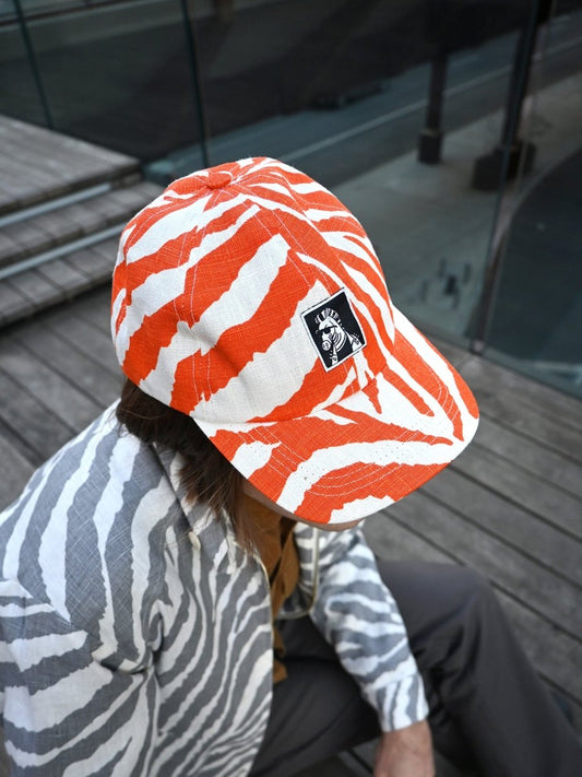 "Zebra Without a Cause" Linen Cap. Designed by HO HOS HOLE IN THE WALL. Made in NYC.